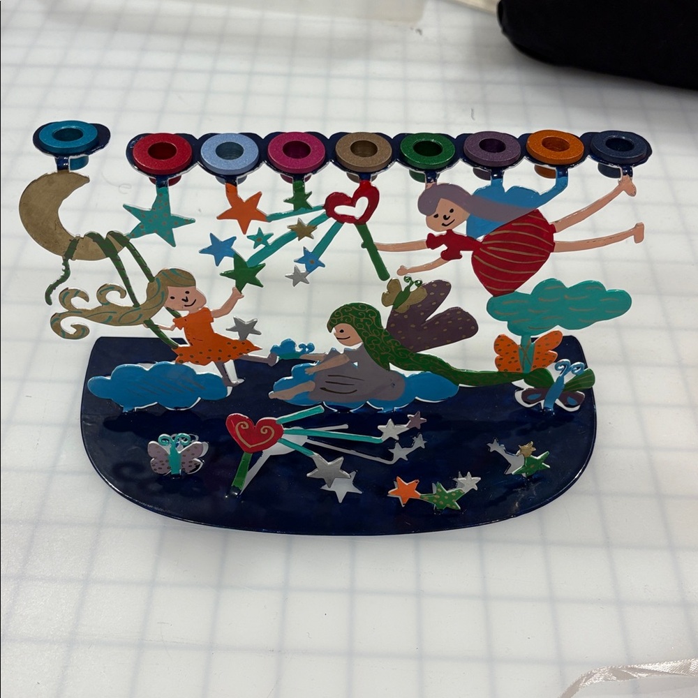 Emanuel Hanukkah Menorah Whimsical Fairies cut metal